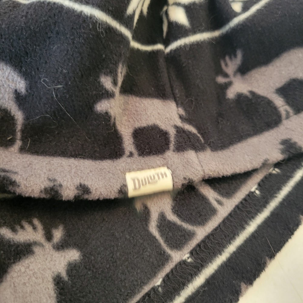 Duluth Trading Womens Fleece Medium Snap Neck Pullover Moose Fair Isle Black - Picture 13 of 15